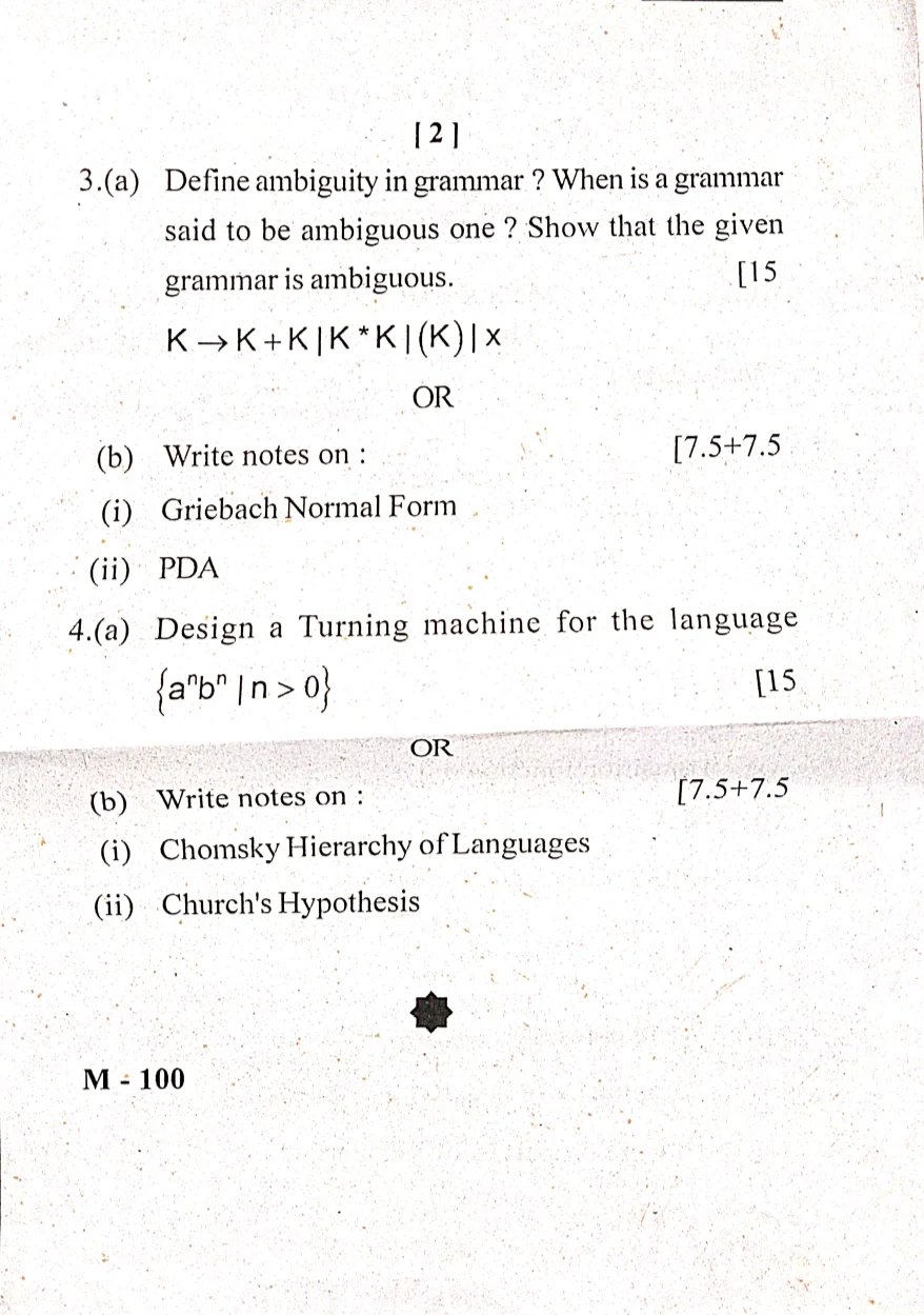 2025 Theory of Computation question paper page 2, MPC Autonomous College, Baripada