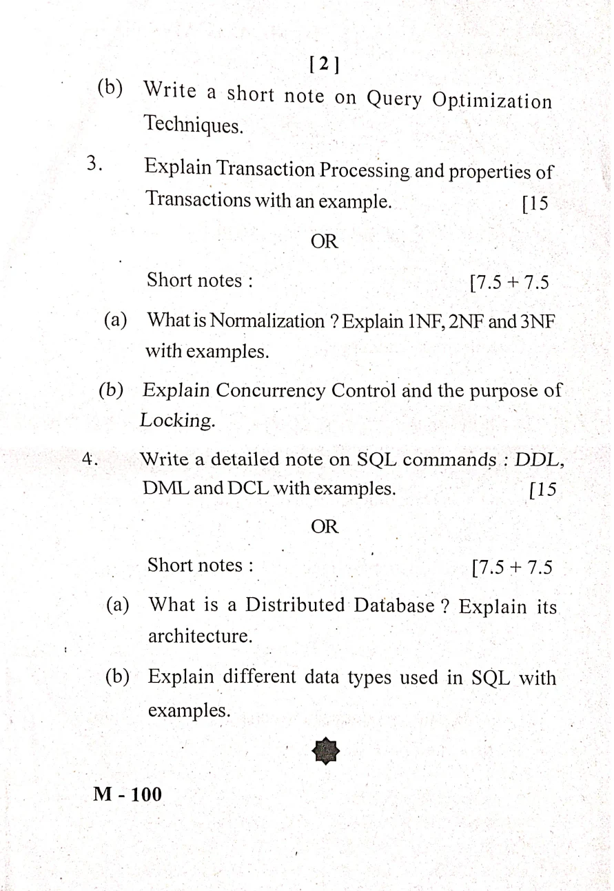 2025 Database Management Systems question paper page 2, MPC Autonomous College, Baripada
