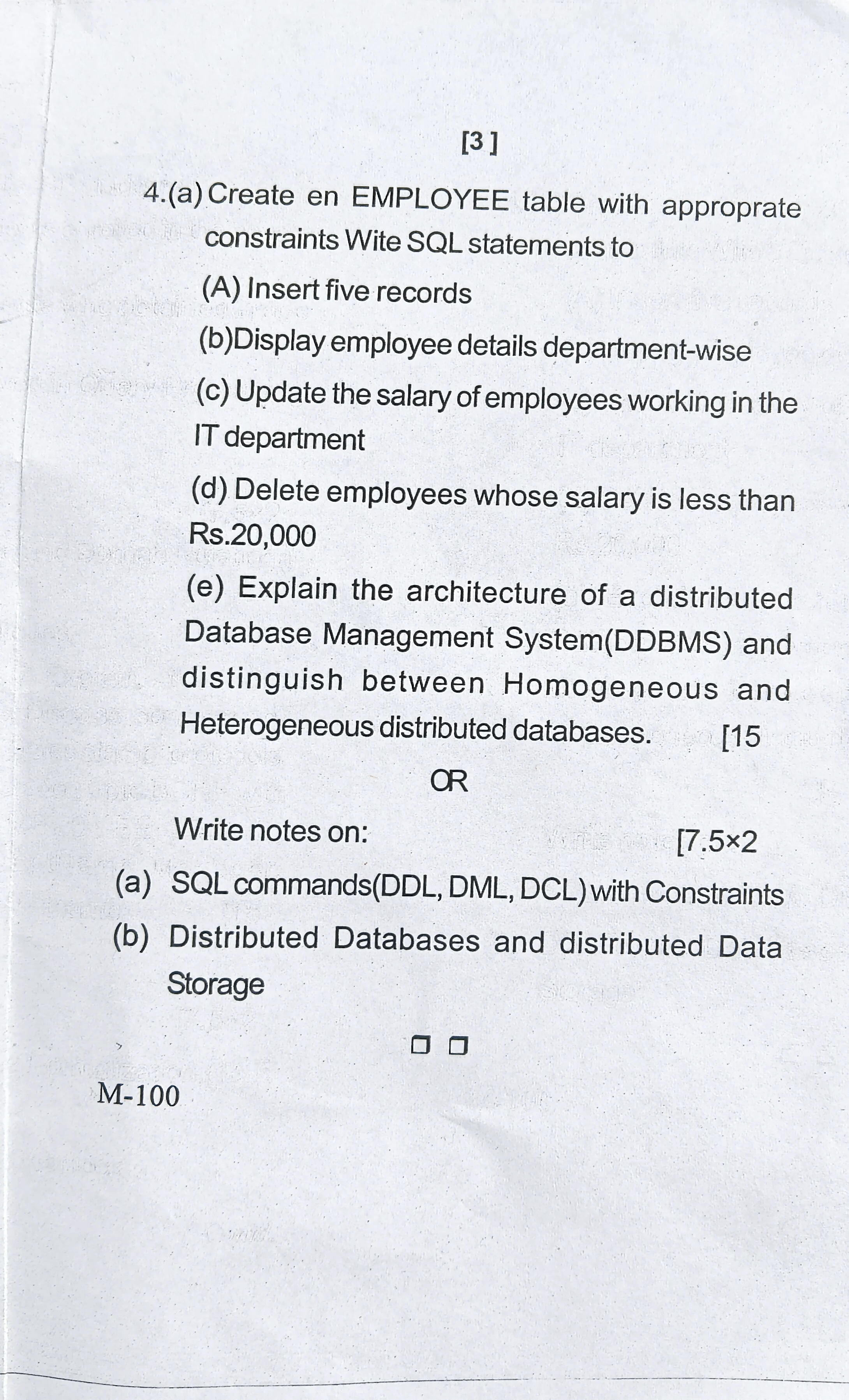 2026 Database Management Systems question paper page 3, MPC Autonomous College, Baripada