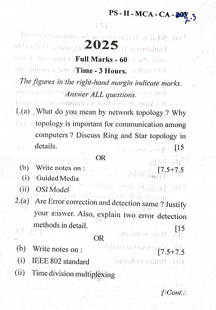 2025 Computer Networks question paper page 1, MPC Autonomous College, Baripada