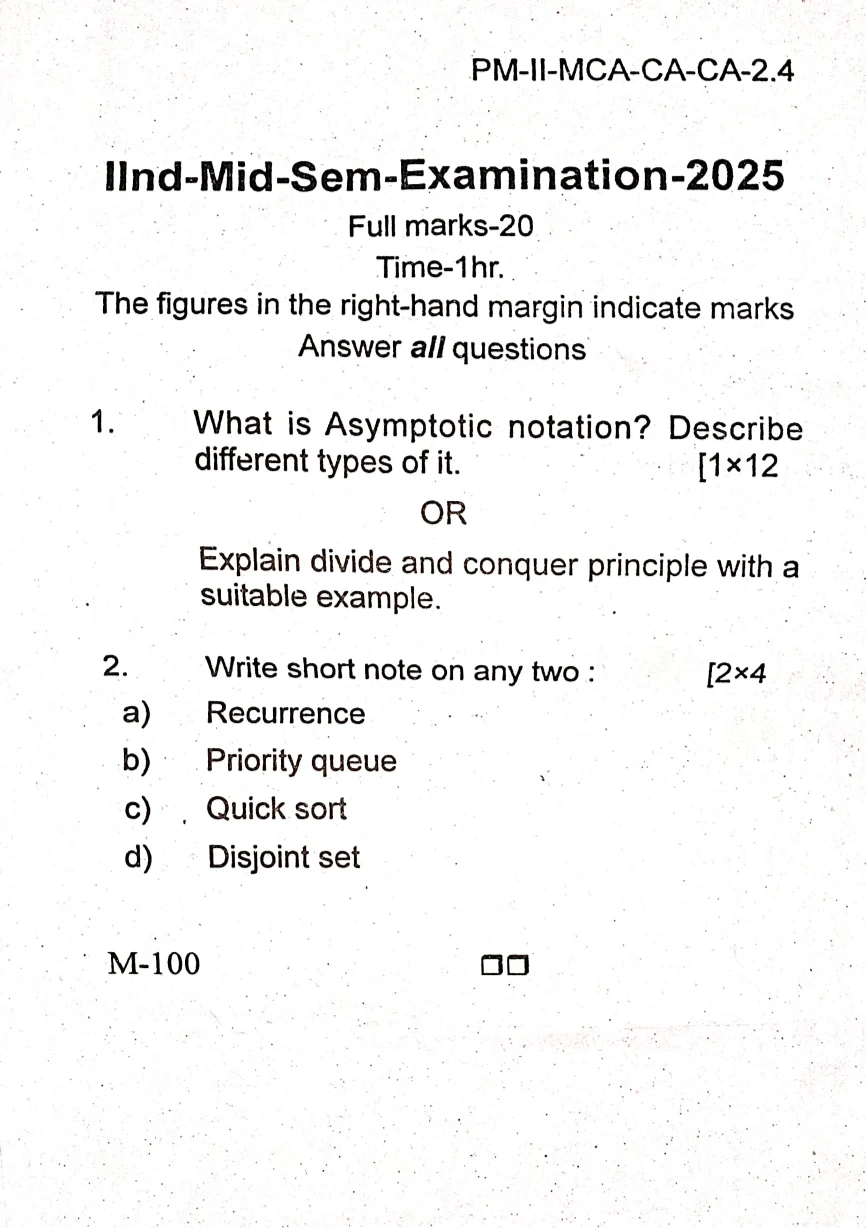 2025 Design and Analysis of Algorithms question paper page 1, MPC Autonomous College, Baripada