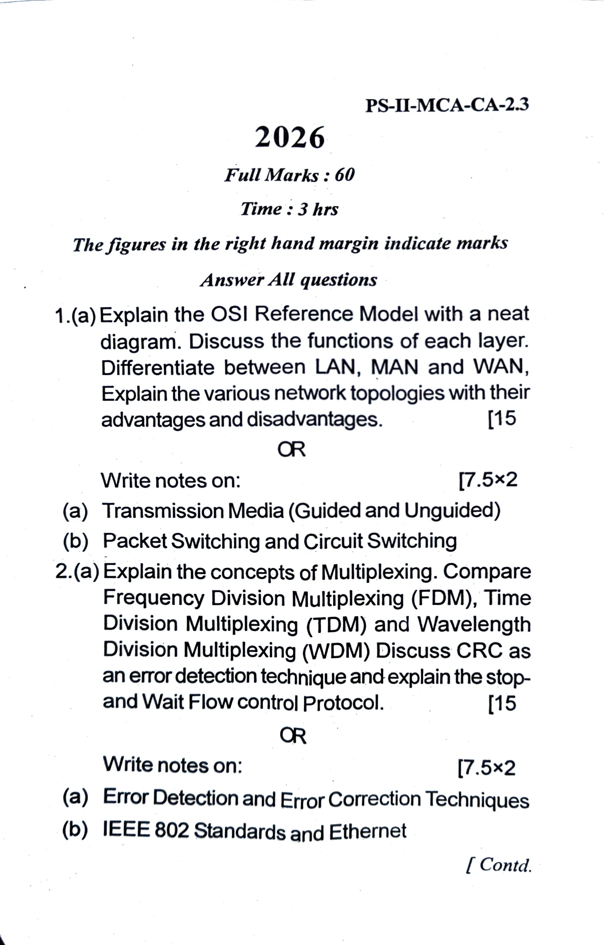 2026 Computer Networks question paper page 1, MPC Autonomous College, Baripada