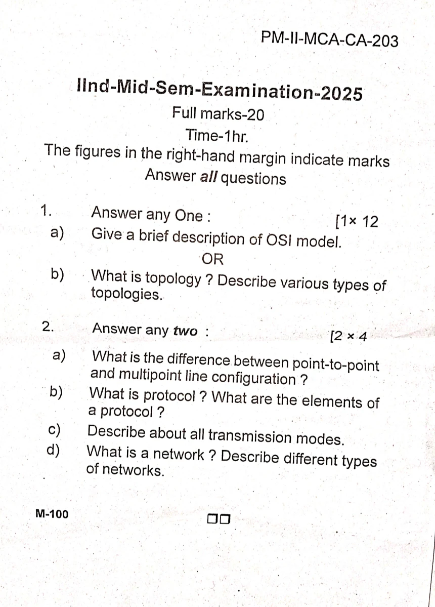 2025 Computer Networks question paper page 1, MPC Autonomous College, Baripada