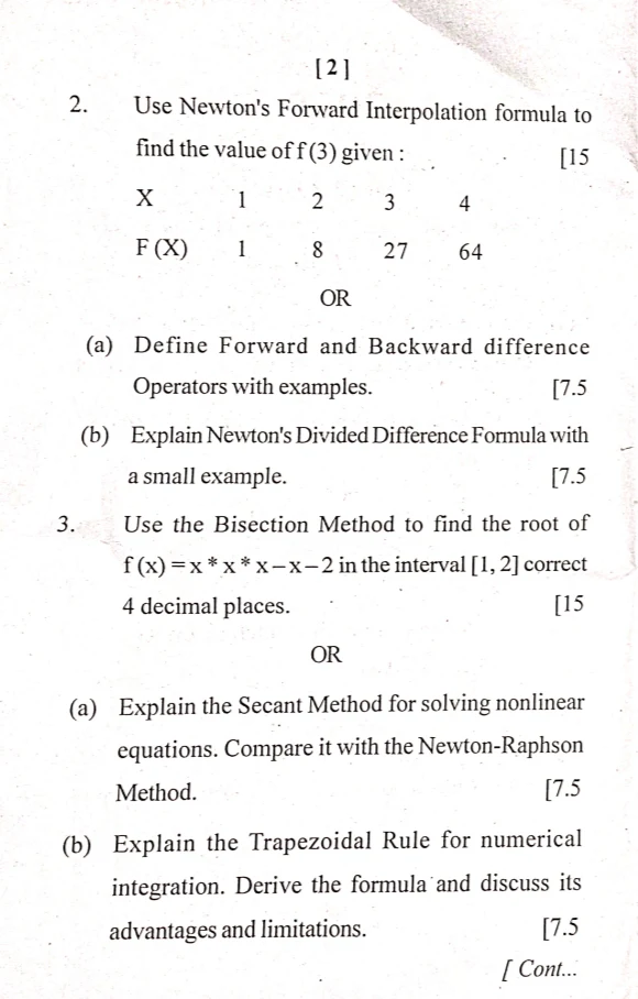 2025 Numerical Methods question paper page 2, MPC Autonomous College, Baripada