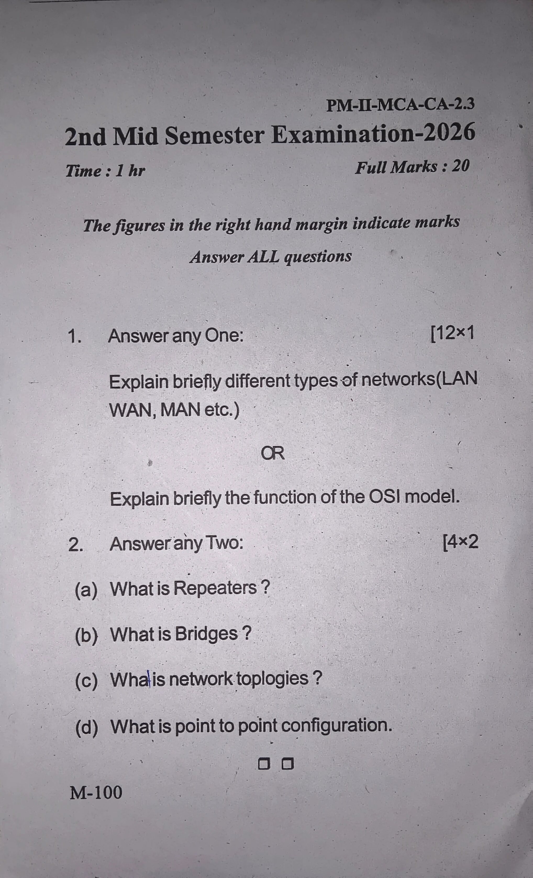 2026 Computer Networks question paper page 1, MPC Autonomous College, Baripada