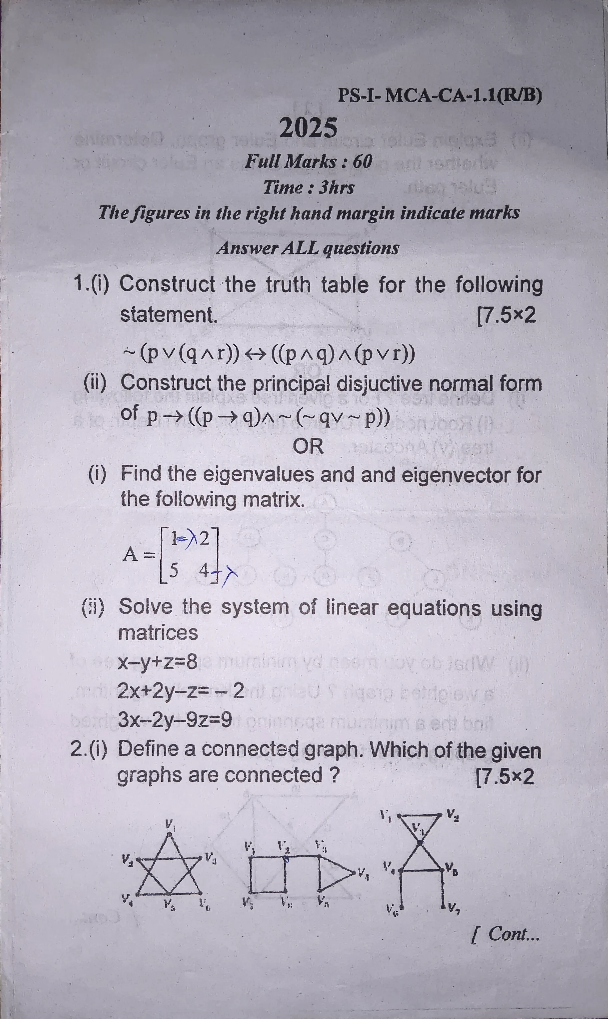 2025 Discrete Mathematics question paper page 1, MPC Autonomous College, Baripada